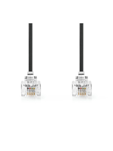 Телефонен кабел, RJ11 6P4C M-RJ11 6P4C M, Cu, 2m, черен, TCGL90200BK20, NEDIS