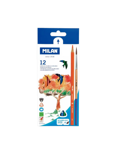 Цветни моливи MILAN акв. 12 цв. и четка