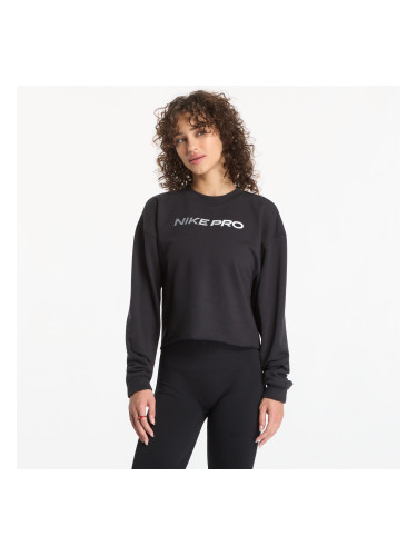 Суитшърт Nike Pro Women's Dri-FIT Crew-Neck French Terry Top Black/ White XS