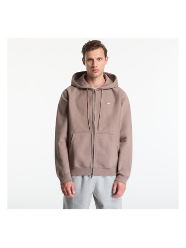 Суитшърт Nike Solo Swoosh Men's Full-Zip Fleece Hoodie Mink Brown/ Mink Brown/ White XS