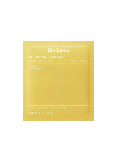 Маска за лице с глутатион, ниацинамид, хиалуронова киселина и куркума Biodance Radiant Vita Niacinamide Real Deep Mask