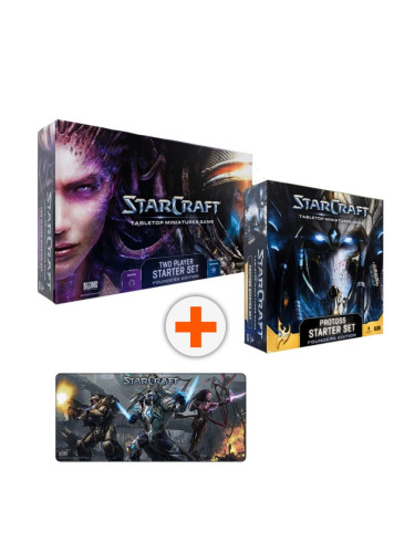  Комплект настолни игри StarCraft: Two Player Starter Set и Protoss Starter Set и подложка за мишка