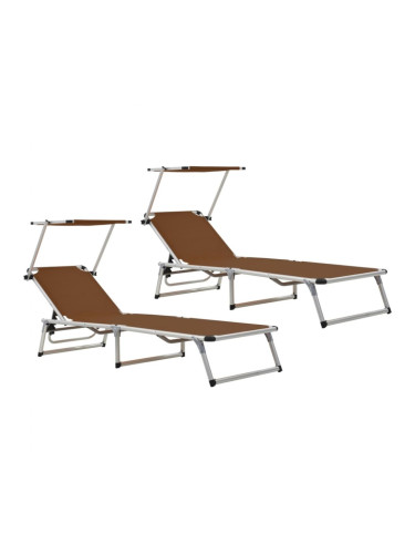 312461 Sonata H Folding Sun Loungers with Roof 2 pcs Aluminium&Textilene Brown
