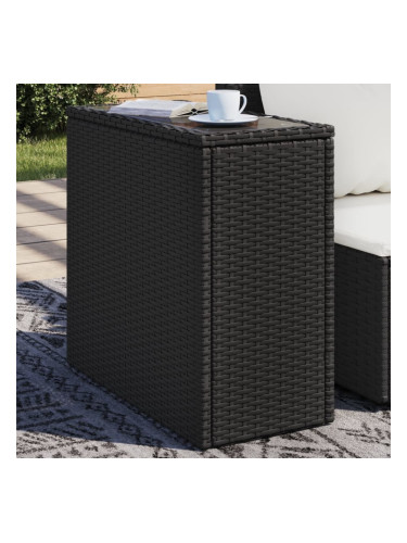 Sonata H Градинска маса със стъклен плот черна 58x27,5x55 см полиратан