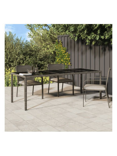 Sonata H Градинска маса сива 250x100x75 см закалено стъкло и полиратан