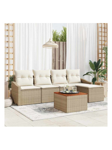 Sonata H 6 Piece Garden Sofa Set с Възглавници Бежов Полиратан Акация
