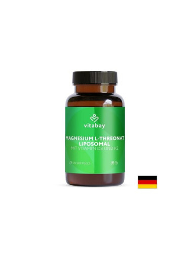 Магнезий L-Треонат, липозомен, 2000 mg + Витамин D3 и K2 – Здрави кости, зъби и мускули, 120 софтгел