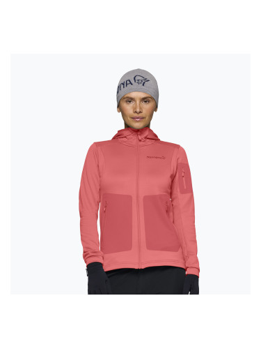 Дамски суитшърт за трекинг NORRONA Falketind Warm2 Stretch Hood deep sea coral/baked apple