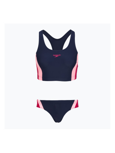 Дамски цял костюм за плуване Speedo Colourblock Splice 2.0 peacoat/pink