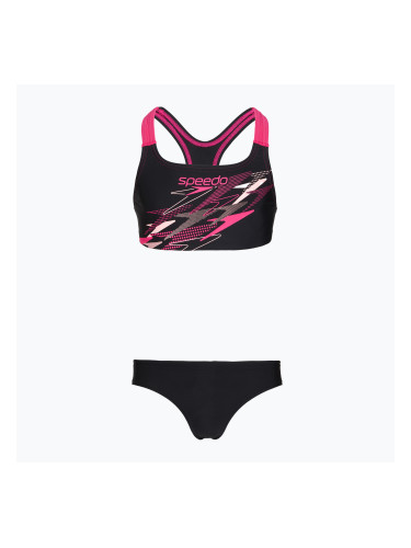 Детски бански костюм от две части Speedo Medley Logo Racerback 2pc anthracite/pink