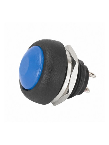 Бутонен превключвател, бутон, OFF-(ON), отвор 12mm, 1A/250VAC, SPST-NO, син
