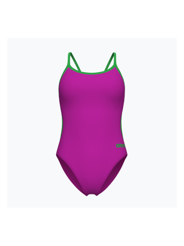 Дамски цял костюм за плуване Arena Lace Back Solid very fuchsia/team green
