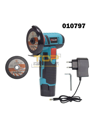 Мини ъглошлайф акумулаторен Falans 12V / 1.5Ah, с диск 76 мм - в куфар