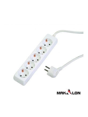 Разклонител 5 гнезда, кабел 1.5м x 1.5кв.мм, Makalon 700760