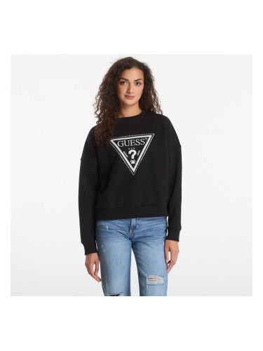 Суитшърт GUESS Cn Triangle Glitter Sweatshirt Jet Black XS