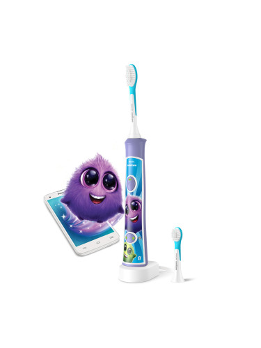 Детска електрическа четка за зъби с Bluetooth и 2 накрайника Philips Sonicare лилава