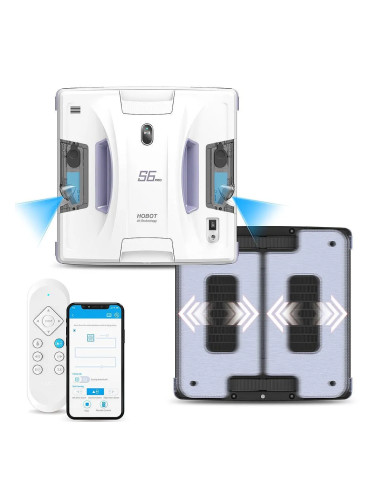 РАЗОПАКОВАН: HOBOT S6 Pro – Робот за почистване на прозорци с 2 дюзи за пръскане, патентовани двойни вибриращи мопове, мобилно приложение
