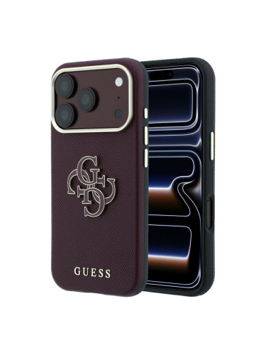 Оригинален кейс Guess Grained Big Resin Logo, за iPhone 18 Pro Max / 17 Pro Max, бордо