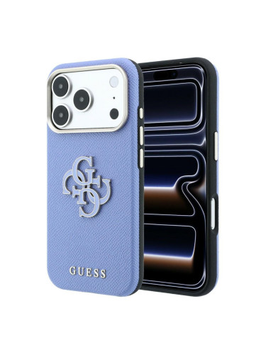 Оригинален кейс Guess Grained Big Resin Logo, за iPhone 18 Pro / 17 Pro, светлосин