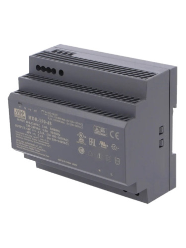 Импулсно захранване за DIN шина HDR-150-48, 43.2~55.2/48VDC, 3.2A, 153.6W, IP20, MEAN WELL