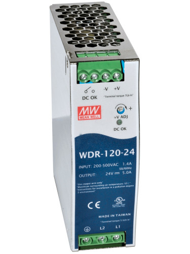 Импулсно захранване за DIN шина WDR-120-24, 24~29/24VDC, 5A, 120W, IP20, MEAN WELL