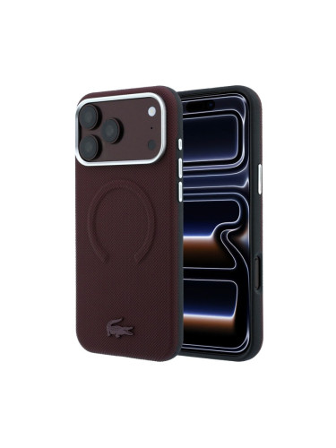 Гръб Lacoste за iPhone 18 Pro / 17 Pro, PVC Petit Pique Embossed MagSafe, Бордо