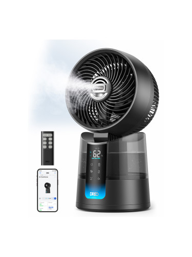 Вентилатор с водна мъгла Dreo TurboCool™ 516S, Мобилно приложение, 1.3 L, 870 м³/ч, завъртане до 150 градуса