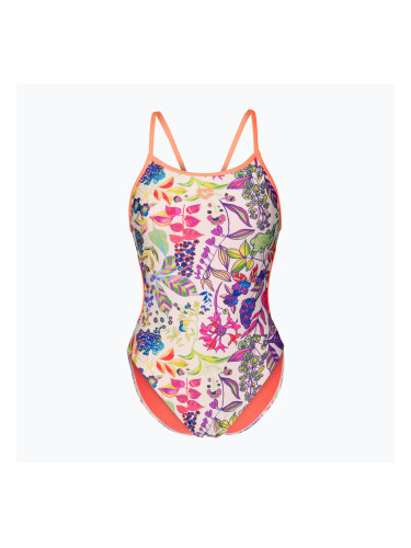Дамски цял костюм за плуване arena Painting Lace Back multi/bright coral