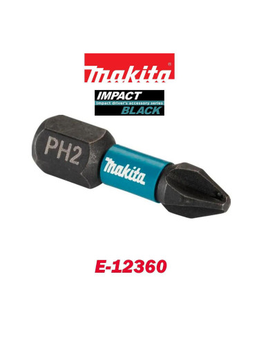 Торсионен накрайник / бит, 25мм, PH2, 1/4" шестостен, Makita E-12360 Impact Black