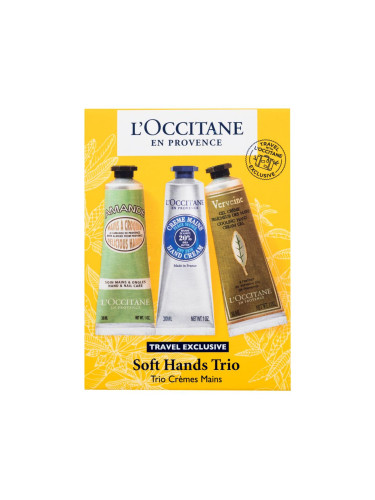 L'Occitane Soft Hands Trio Подаръчен комплект крем за ръце Almond Delicious Hands 30 ml + крем за ръце Shea Hand Cream Dry Skin 30 ml + крем за ръце Verveine Cooling Hand Cream Gel 30 ml