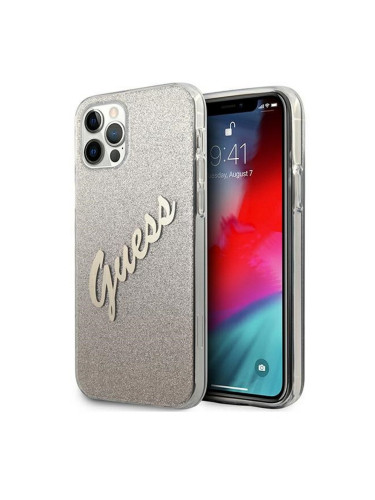 Оригинален кейс Guess Glitter Gradient Script, За iPhone 12/12 Pro (6.1), Златист