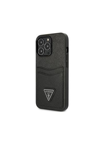 Оригинален кейс Guess SaffianoTriangle Logo Cardslot, За iPhone 13 Pro (6.1), Черен