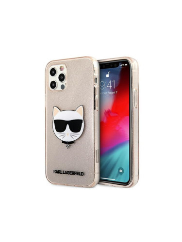 Оригинален кейс Karl Lagerfeld Glitter Choupette, За iPhone 12/12 Pro (6.1), Златист