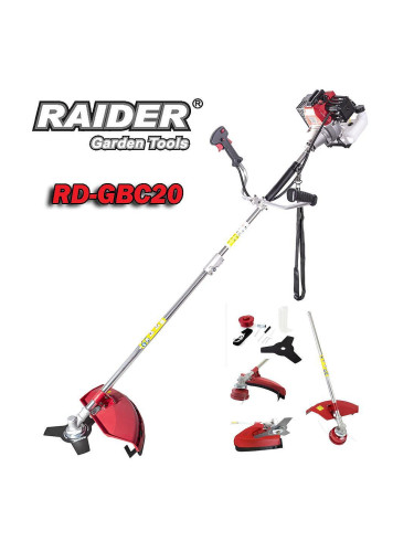 Тример бензинов RAIDER RD-GBC20, 2.5 к.с., 44 см, 52 cc, с нож и корда