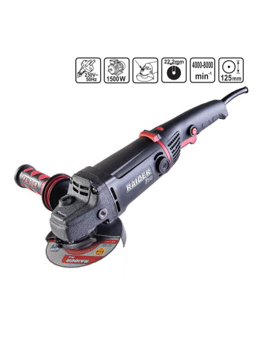 Ъглошлайф електрически RAIDER RDP-AG64 Black Edition, 1500W, 125 мм