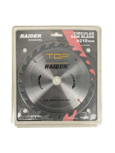 Диск циркулярен за рязане на дърво и MDF, 210x25.4 мм, 24 зъба, RAIDER RD-SB04