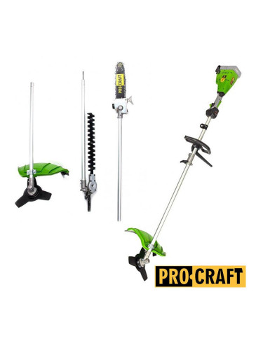 Акумулаторна коса, тример за косене 3в1, 40V - 2x20V, PROCRAFT PTA20/2, безчетков мотор