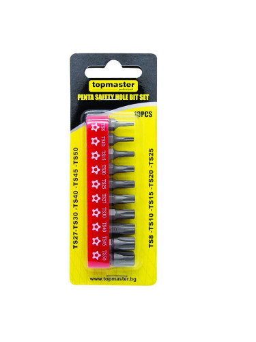 Накрайници пентаграм 1/4" к-т 10бр, TS8-50 Topmaster Pro 330169