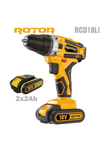 Винтоверт акумулаторен ROTOR RCD18LI, 18V, 2x2Ah, Li-ion, 32Nm