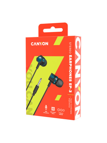 CANYON Stereo earphones with microphone, 1.2M, green