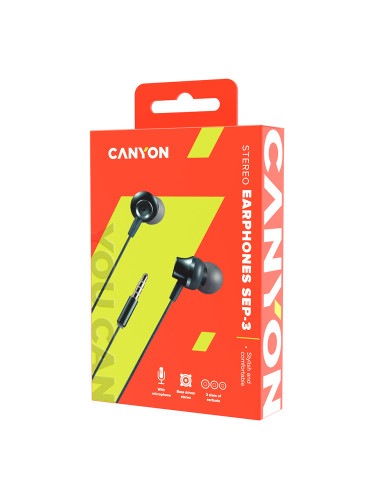 CANYON Stereo earphones with microphone, metallic shell, 1.2M, dark gr
