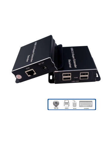 USB Extender (усилвател) ESTILLO ASKHU04-USB 1x4, усилва USB сигнал до