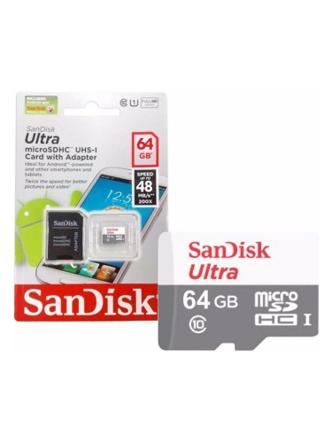 Карта памет SANDISK Ultra microSDHC UHS-I, 64GB, Class 10, 80Mb/s, Ада
