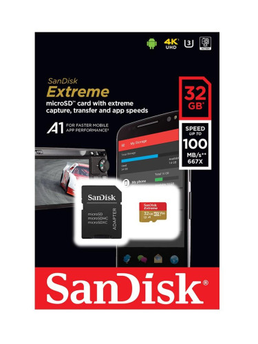 Карта памет Sandisk Extreme® microSDHC Card, 32GB, SD Adapter, Class 1