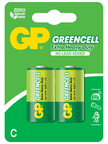 Цинк карбонова батерия GP R14 14G-U2 Greencell, 2 бр. в опаковка, BLIS