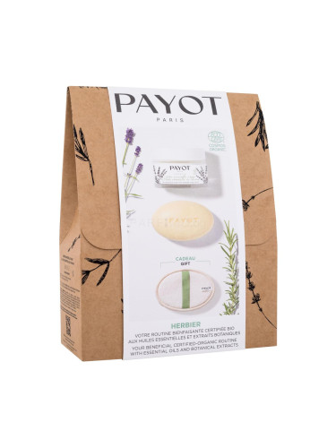 PAYOT Herbier Gift Set Подаръчен комплект универсален крем за лице Herbier 50 ml + твърд масажен крем Herbier 50 g + масажна гъба от луфа