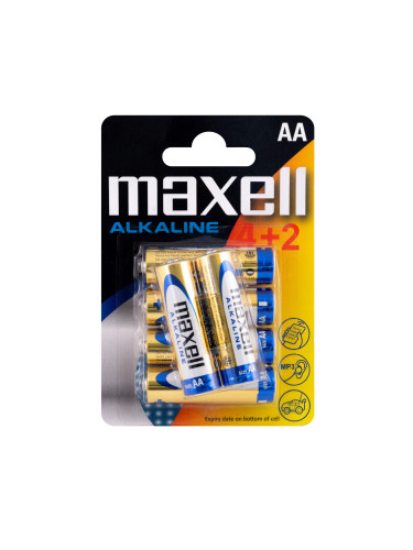 Алкална батерия MAXELL AA, LR-6, 4+2 бр. в опаковка, 1.5V