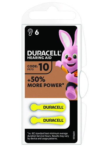 Батерия цинково въздушна DURACELL ZA10 6 бр. бутонни за слухов апарат 