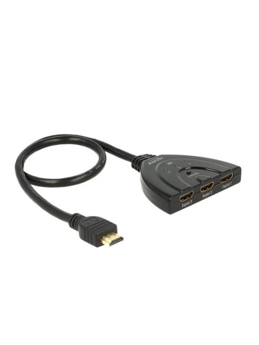 3 портов HDMI суич Delock 18600, 4K, 50 см. кабел, Черен