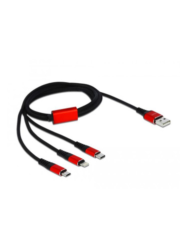 Кабел за зареждане Delock 3 в 1, USB - Lightning/ Micro USB/ USB-C, 1